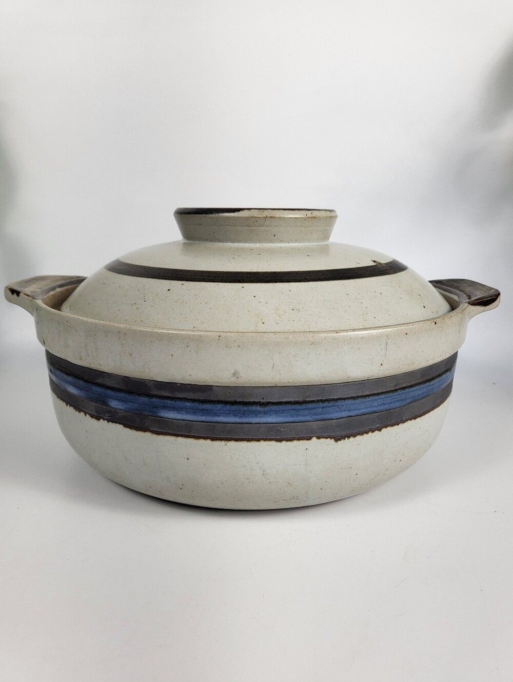 Otagiri 2 Quart Casserole w/ Vented Lid in Gray w/ Blue Stripes -"Horizon" Large